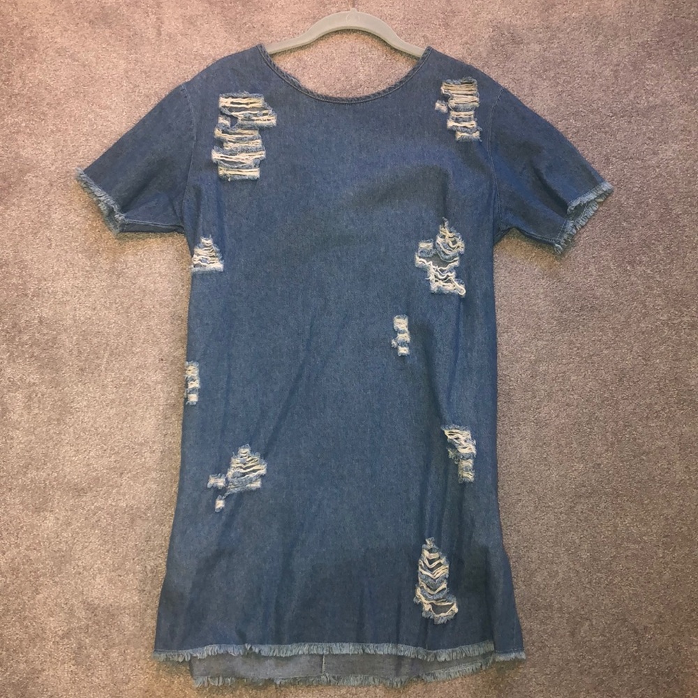 Denim ripped mini dress